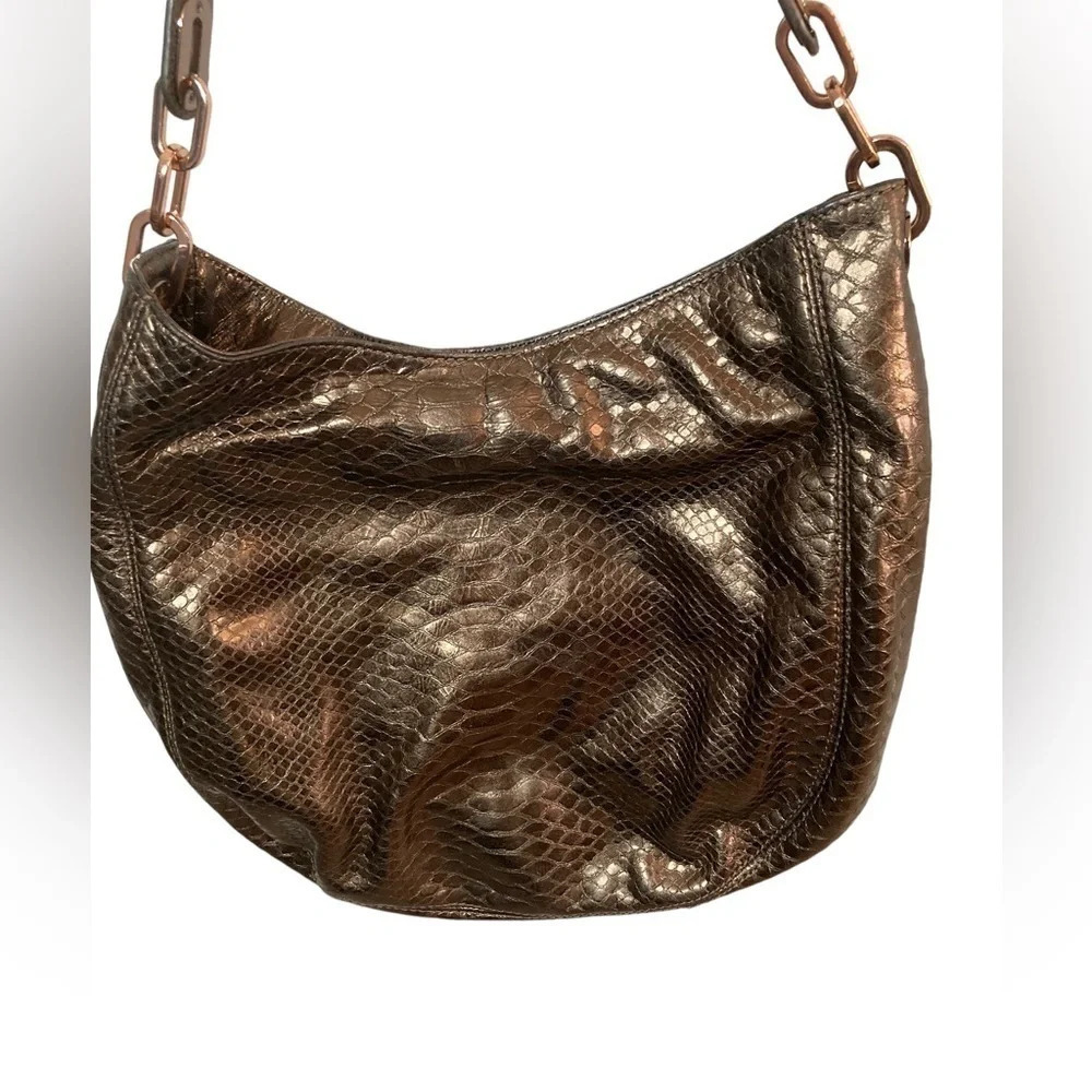Michael KORS Metallic Gold Reptile Print Bag Purse Certificate of Authenticity